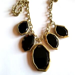 Necklace - Freeform Shape Statement Necklace black and gold tone